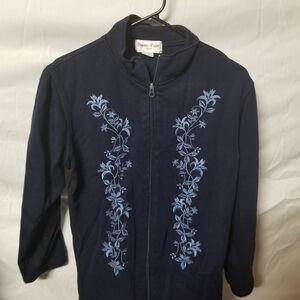 Classic Navy Zip-Up Hoodie with Light Blue Embroidery - Bonnie Evans